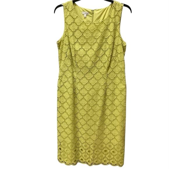 Talbots Women's Midi Dress Eyelet lined Scalloped Hem Green Sheath Size 6 NEW - Picture 8 of 10